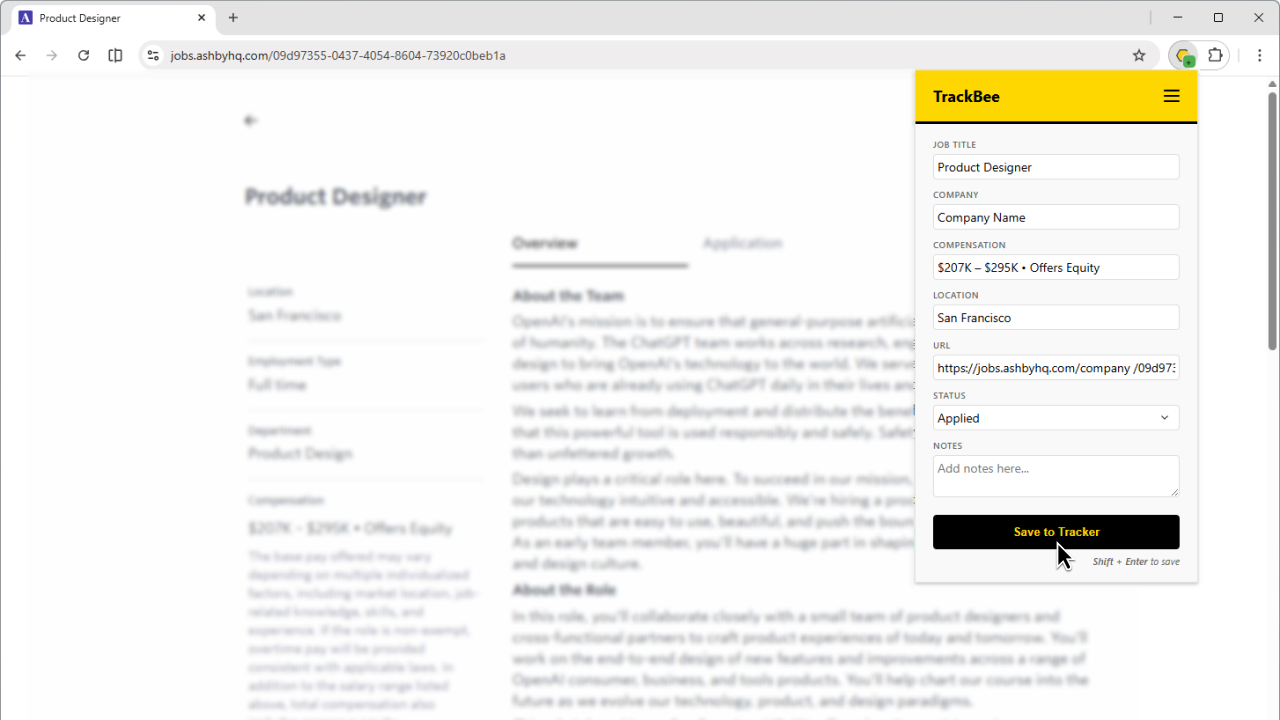 Save job data to tracker